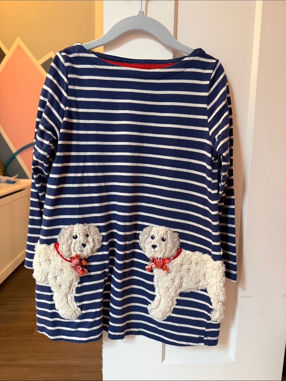 Mini Boden Fun Appliqué Fuzzy Puppy Dress EUC 5-6Y
